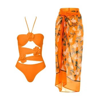 2023 Sexy Costume de baie Costumul de Baie de Imprimare Strapy Vara Beachwear Înot Crisscross Florale Două Piese de costume de Baie Femei cu Acoperi