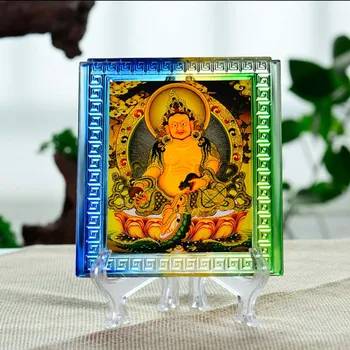 BUN # en-Gros Templu Budist furnizează ACASĂ altar cristal Galben Jambhala Dumnezeu a bogăției Buddha ornament statuie