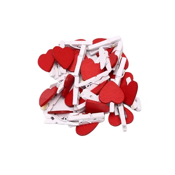20buc Mini Drăguț Roșu în Formă de Inimă de Lemn, Hârtie Foto Clipuri Memo holder Decor Acasă Clipuri Accesorii de Birou
