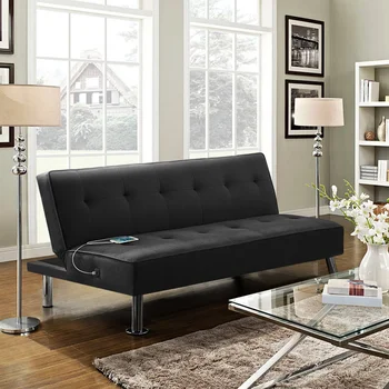 Alden Design Modern Material Convertibile Canapea cu USB, Negru canapea mobilier mobilier camera de zi seturi de canapea