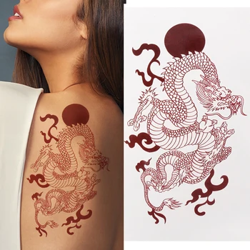 1 BUC Red Dragon Tatuaj Temporar Autocolante pentru Femei Barbati Corpul Talie rezistent la apă de Lungă Durată Tatuaj Fals de Dimensiuni Mari Tatuaj Dragon
