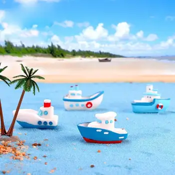 Home Decor De Basm Grădină Mediteraneană Rășină Mini Acvariu Decor Cu Barca Pe Mare Figurine In Miniatura Yacht Ornament