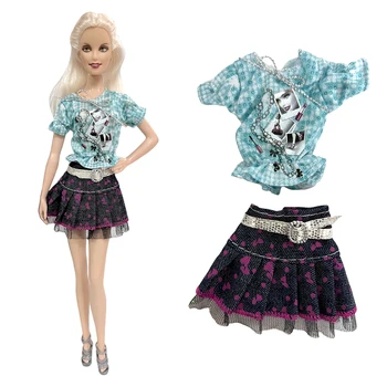 NK 1 Buc Moda Rochie de Petrecere Pentru 1/6 BJD Papusa Accesorii Denim Fusta Camasa Casual Haine pentru Papusa Barbie casă de Păpuși de Jucărie