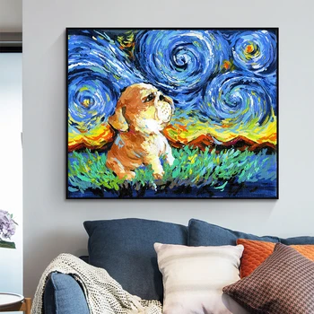 HDARTISAN Arta de Perete Panza Poze Animal Print Noapte Înstelată Câine Pentru Living Decor Acasă Nici un Cadru