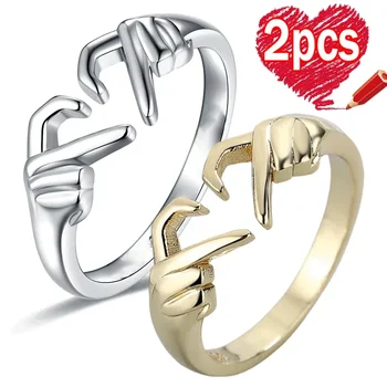 2 BUC Romantic Inima de Mână Îmbrățișare Moda Inel pentru Femei Cuplu de Bijuterii de Argint de Culoare Punk Gest Nunta Bărbați Degetul Accesorii Cadou
