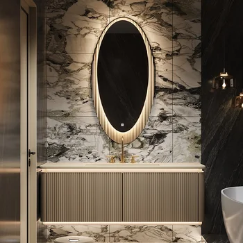 Moderne de lux lumina Corian bazin integrat de cabinet baie de Stejar se spală masă, chiuvetă baie de cabinet combinație personalizate