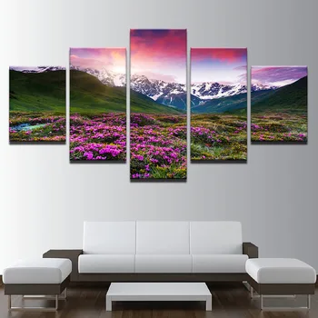 5 Buc Unframe Peisaj Violet Flori de Munte HD Imagine Perete Decorative Pictura in Ulei Pe Panza de Casa de Decorare Pentru Camera de zi