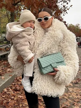 2023 Iarna Gros De Cald Fleece Geaca Pentru Femei De Lux Solid Rever Mâneci Lungi Sacou Scurt Birou Elegant Doamnelor Streetwear