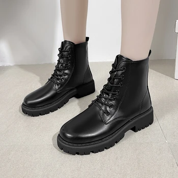 2023 Fierbinte Vanzare Pantofi pentru Femei Dantela Femei Cizme de Toamna Rotund Deget de la picior Solid Scurt Baril la Mijlocul Toc Platforma Dovada de Apă Cizme de Moda