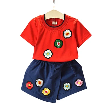 Fete de Vară Seturi Nou Nou Stil de Moda Fete de Flori Haine Set Set Copil de Imprimare Topuri pantaloni Scurți 2 buc Pentru 3-7Y Haine pentru Copii Costume