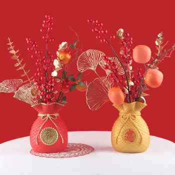 Chineză Vaza De Flori De Plantat Iarbă Sac De Bani Forma Avere Norocos Decoratiuni Accent Pentru Petrecerea De Nunta Living Decorul Camerei Cadou